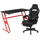 English Elm Red Gaming Desk with Cup Holder/Headphone Hook & Reclining Back/Arms Gaming Chair with Footrest