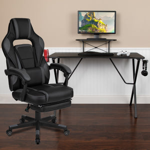 English Elm Gaming Desk with Cup Holder/Headphone Hook/Monitor Stand & Reclining Back/Arms Gaming Chair with Footrest