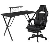 English Elm Gaming Desk with Cup Holder/Headphone Hook/Monitor Stand & Reclining Back/Arms Gaming Chair with Footrest