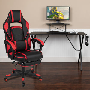 English Elm Black Gaming Desk with Cup Holder/Headphone Hook/Monitor Stand & Reclining Back/Arms Gaming Chair with Footrest