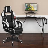 English Elm Black Gaming Desk with Cup Holder/Headphone Hook/Monitor Stand & Reclining Back/Arms Gaming Chair with Footrest