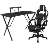 English Elm Black Gaming Desk with Cup Holder/Headphone Hook/Monitor Stand & Reclining Back/Arms Gaming Chair with Footrest