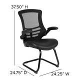 English Elm Commercial Grade Mesh Sled Base Side Reception Chair with White Stitched LeatherSoft Seat and Flip-Up Arms