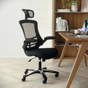 English Elm Commercial Grade High-Back Mesh Swivel Ergonomic Executive Office Chair with Flip-Up Arms and Adjustable Headrest