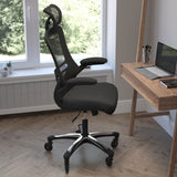 English Elm Commercial Grade High-Back Mesh Swivel Ergonomic Executive Office Chair with Flip-Up Arms and Transparent Roller Wheels