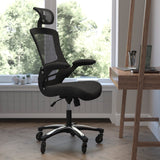 English Elm Commercial Grade High-Back Mesh Swivel Ergonomic Executive Office Chair with Flip-Up Arms and Transparent Roller Wheels