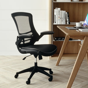 English Elm Commercial Grade Desk Chair with Wheels | Swivel Chair with Mid-Back Mesh and LeatherSoft Seat for Home Office and Desk