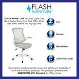 English Elm Commercial Grade Mid-Back Light Mesh Swivel Ergonomic Task Office Chair with White Frame and Flip-Up Arms