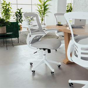 English Elm Commercial Grade Mid-Back Light Mesh Swivel Ergonomic Task Office Chair with White Frame and Flip-Up Arms