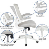 English Elm Commercial Grade Mid-Back Light Mesh Swivel Ergonomic Task Office Chair with White Frame and Flip-Up Arms