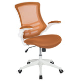 English Elm Commercial Grade Mid-Back Tan Mesh Swivel Ergonomic Task Office Chair with White Frame and Flip-Up Arms