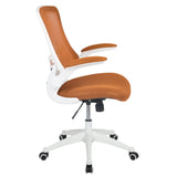 English Elm Commercial Grade Mid-Back Tan Mesh Swivel Ergonomic Task Office Chair with White Frame and Flip-Up Arms