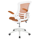 English Elm Commercial Grade Mid-Back Tan Mesh Swivel Ergonomic Task Office Chair with White Frame and Flip-Up Arms