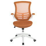 English Elm Commercial Grade Mid-Back Tan Mesh Swivel Ergonomic Task Office Chair with White Frame and Flip-Up Arms