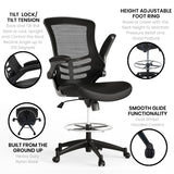 English Elm Commercial Grade Mid-Back Mesh Ergonomic Drafting Chair with LeatherSoft Seat, Adjustable Foot Ring and Flip-Up Arms