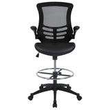 English Elm Commercial Grade Mid-Back Mesh Ergonomic Drafting Chair with LeatherSoft Seat, Adjustable Foot Ring and Flip-Up Arms