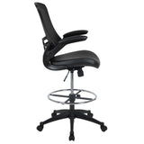 English Elm Commercial Grade Mid-Back Mesh Ergonomic Drafting Chair with LeatherSoft Seat, Adjustable Foot Ring and Flip-Up Arms