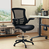 Commercial Grade Mid-Back Mesh Ergonomic Drafting Chair with LeatherSoft Seat, Adjustable Foot Ring and Flip-Up Arms