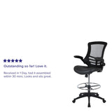 English Elm Commercial Grade Mid-Back Mesh Ergonomic Drafting Chair with LeatherSoft Seat, Adjustable Foot Ring and Flip-Up Arms