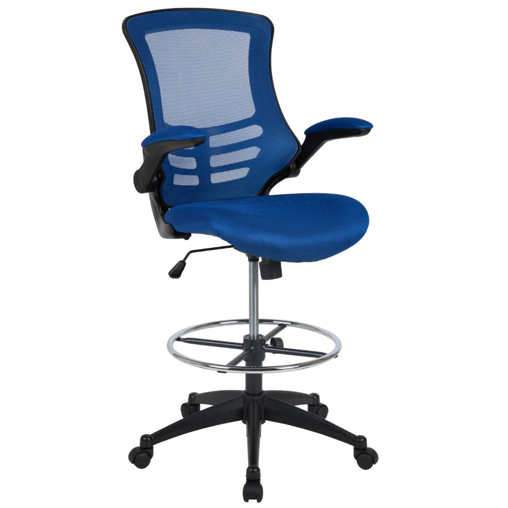 English Elm Commercial Grade Mid-Back Mesh Ergonomic Drafting Chair with Adjustable Foot Ring and Flip-Up Arms