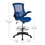 English Elm Commercial Grade Mid-Back Mesh Ergonomic Drafting Chair with Adjustable Foot Ring and Flip-Up Arms