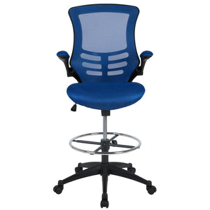 English Elm Commercial Grade Mid-Back Mesh Ergonomic Drafting Chair with Adjustable Foot Ring and Flip-Up Arms