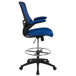 English Elm Commercial Grade Mid-Back Mesh Ergonomic Drafting Chair with Adjustable Foot Ring and Flip-Up Arms