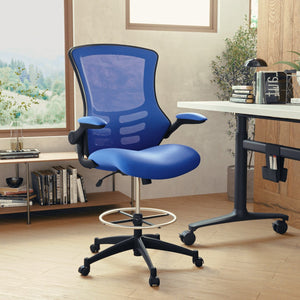 English Elm Commercial Grade Mid-Back Mesh Ergonomic Drafting Chair with Adjustable Foot Ring and Flip-Up Arms