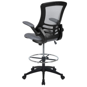 English Elm Commercial Grade Mid-Back Dark Mesh Ergonomic Drafting Chair with Adjustable Foot Ring and Flip-Up Arms