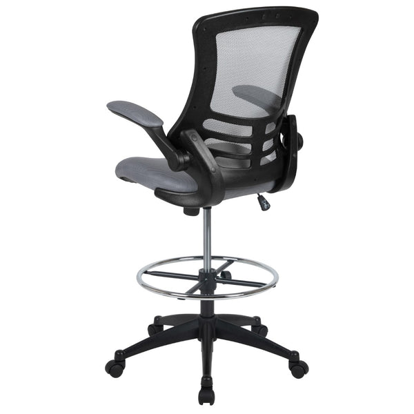 English Elm Commercial Grade Mid-Back Dark Mesh Ergonomic Drafting Chair with Adjustable Foot Ring and Flip-Up Arms