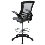 English Elm Commercial Grade Mid-Back Dark Mesh Ergonomic Drafting Chair with Adjustable Foot Ring and Flip-Up Arms