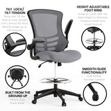 English Elm Commercial Grade Mid-Back Dark Mesh Ergonomic Drafting Chair with Adjustable Foot Ring and Flip-Up Arms