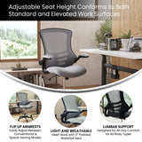 English Elm Commercial Grade Mid-Back Dark Mesh Ergonomic Drafting Chair with Adjustable Foot Ring and Flip-Up Arms