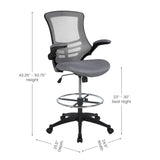 English Elm Commercial Grade Mid-Back Dark Mesh Ergonomic Drafting Chair with Adjustable Foot Ring and Flip-Up Arms