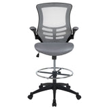 English Elm Commercial Grade Mid-Back Dark Mesh Ergonomic Drafting Chair with Adjustable Foot Ring and Flip-Up Arms