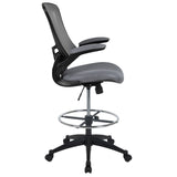 English Elm Commercial Grade Mid-Back Dark Mesh Ergonomic Drafting Chair with Adjustable Foot Ring and Flip-Up Arms