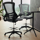 English Elm Commercial Grade Mid-Back Dark Mesh Ergonomic Drafting Chair with Adjustable Foot Ring and Flip-Up Arms