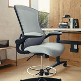 English Elm Commercial Grade Mid-Back Dark Mesh Ergonomic Drafting Chair with Adjustable Foot Ring and Flip-Up Arms