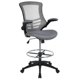 English Elm Commercial Grade Mid-Back Dark Mesh Ergonomic Drafting Chair with Adjustable Foot Ring and Flip-Up Arms