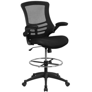 English Elm Commercial Grade Mid-Back Mesh Ergonomic Drafting Chair with Adjustable Foot Ring and Flip-Up Arms