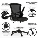 English Elm Commercial Grade Mid-Back Mesh Ergonomic Drafting Chair with Adjustable Foot Ring and Flip-Up Arms