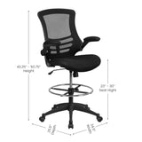 English Elm Commercial Grade Mid-Back Mesh Ergonomic Drafting Chair with Adjustable Foot Ring and Flip-Up Arms