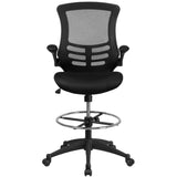 English Elm Commercial Grade Mid-Back Mesh Ergonomic Drafting Chair with Adjustable Foot Ring and Flip-Up Arms