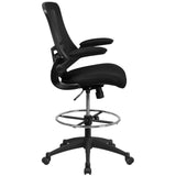 English Elm Commercial Grade Mid-Back Mesh Ergonomic Drafting Chair with Adjustable Foot Ring and Flip-Up Arms