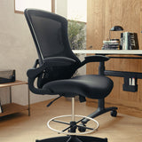 English Elm Commercial Grade Mid-Back Mesh Ergonomic Drafting Chair with Adjustable Foot Ring and Flip-Up Arms