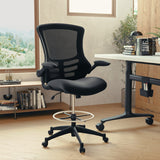 English Elm Commercial Grade Mid-Back Mesh Ergonomic Drafting Chair with Adjustable Foot Ring and Flip-Up Arms