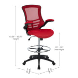 English Elm Commercial Grade Mid-Back Mesh Ergonomic Drafting Chair with Adjustable Foot Ring and Flip-Up Arms