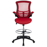 English Elm Commercial Grade Mid-Back Mesh Ergonomic Drafting Chair with Adjustable Foot Ring and Flip-Up Arms