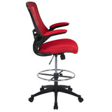 English Elm Commercial Grade Mid-Back Mesh Ergonomic Drafting Chair with Adjustable Foot Ring and Flip-Up Arms