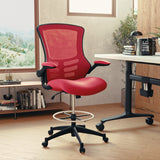 English Elm Commercial Grade Mid-Back Mesh Ergonomic Drafting Chair with Adjustable Foot Ring and Flip-Up Arms